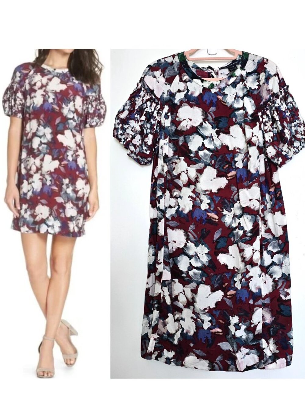 FCUK French Connection Dreda Floral Watercolor Short Puff Sleeve Mini Dress US6